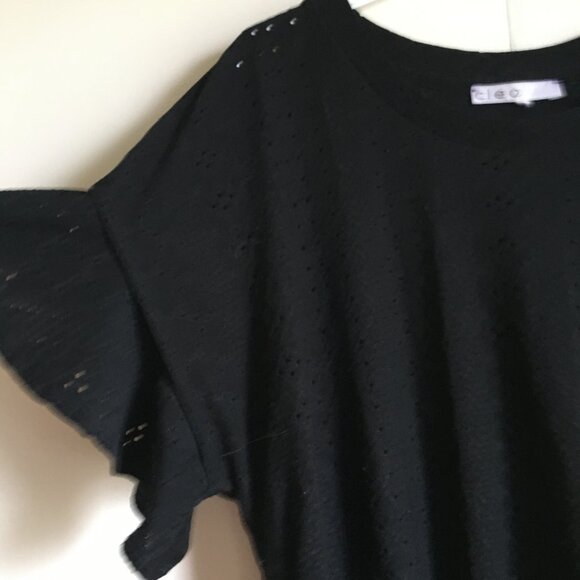 Gothic Black Eyelet Flutter Sleeve Twist Waist Tee - Picture 2 of 15